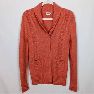 Icelandica Icelandic 100% Lambswool Sweater Zip Up Pompom Cable Knit Ribbed L